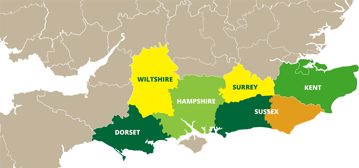 CCC Agronomy Counties Map Dorset, Hampshire, West Sussex, East Sussex and Kent